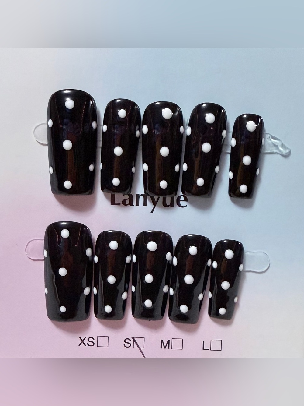 Black Polka Dot Press-On Nail Set - Picture 1 of 1